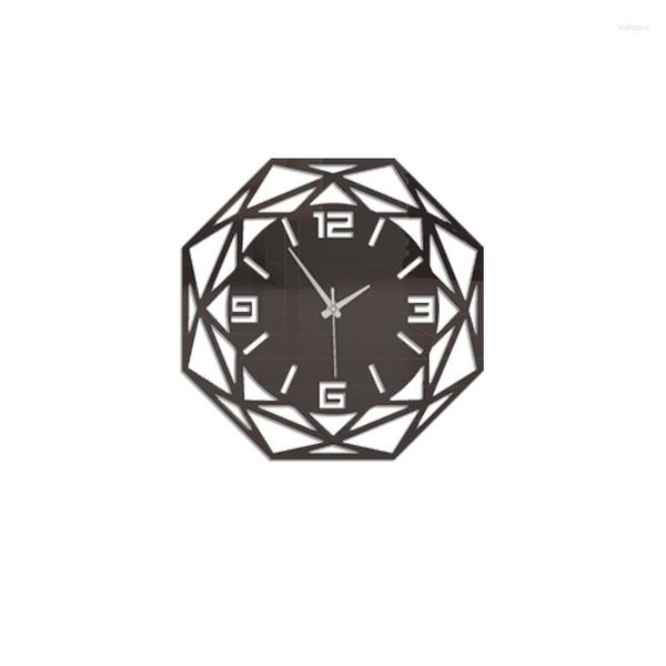 Relojes de pared Reloj de espejo acrílico Oficina silenciosa europea Sala de estar Simple Octagonal Diamante Péndulo digital Punzón libre