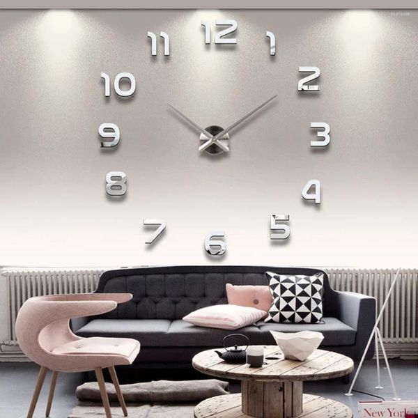 Horloges murales acrylique miroir autocollants 3D horloge montre moderne salon grande décoration de la maison vie créative circulaire bricolage