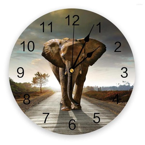 Horloges murales afrique éléphant 3d horloge Design moderne ferme décor cuisine Vintage PVC rond salon décoration