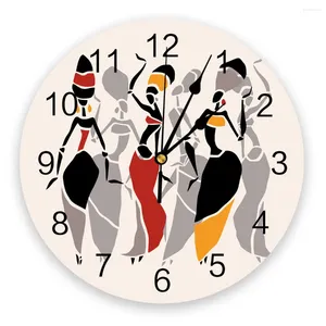 Horloges murales Femme africaine Danse Horloge ronde Acrylique Suspendu Temps silencieux Accueil Décor intérieur Chambre Salon Bureau Décoration