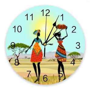 Horloges murales femme africaine arbre Chat soleil PVC horloge numérique Design moderne salon décor grande montre muet suspendu