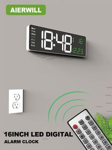 Wandklokken Aierwill N6 digitale klok 16 inch groot alarm afstandsbediening datum week temperatuur dubbele alarmen LED-display 230828
