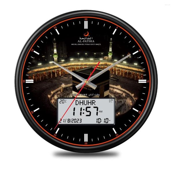 Relojes de pared Al Fatiha Oración islámica Azan Reloj Hijri Calendario Qibla Brújula LCD grande Athan Sonido Recordar Varios idiomas