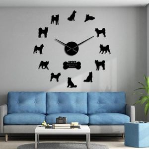 Horloges murales américain Akita chien race auto-adhésif 3D bricolage horloge propriétaire cadeau salon Unique Design miroir autocollant montre