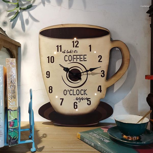 Relojes de pared taza de café americana reloj de madera arte creativo personalizado moda hogar sala de estar