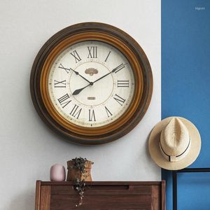 Wall Clocks American Country Nostalgic Clock Round Simple European Retro Industrial Style Living Room Pastoral Mute Nordic