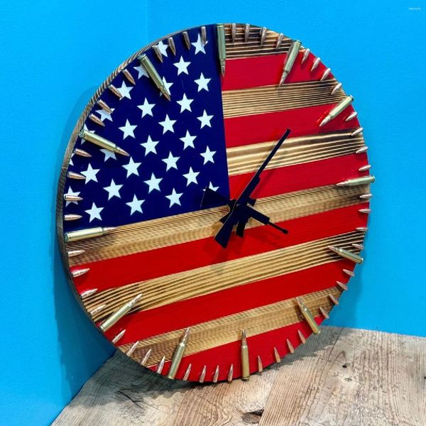 Relojes de pared con diseño de bandera americana, reloj antiguo de madera para decoración de escritorio, sala de estar, dormitorio, decoración artística para el hogar y la Oficina
