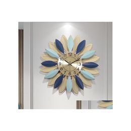 Horloges Murales Américain De Luxe Feuille Horloge Murale Décoration Maison Salon Autocollant Artisanat Porche Hall Hall Ornements Suspendus Drop Delive Otanw