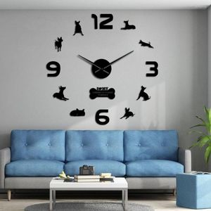 Wall Clocks American Naked Terrier Home Decor Diy Giant Clock America's favoriete moderne frameloze horloge non ticking voor woonkamer