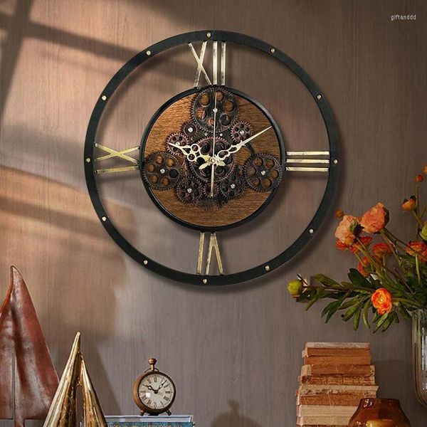 Relojes de pared de estilo americano, reloj de engranaje antiguo, arte Industrial, sala de estar, decoración de viento mecánica creativa