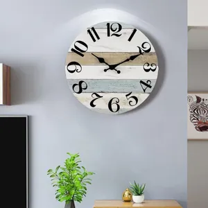 Horloges murales Horloge de style américain Rustique Vintage Bois Silencieux Non Ticking 10 pouces Rond Analogique Pour Chambre Chambre Batterie