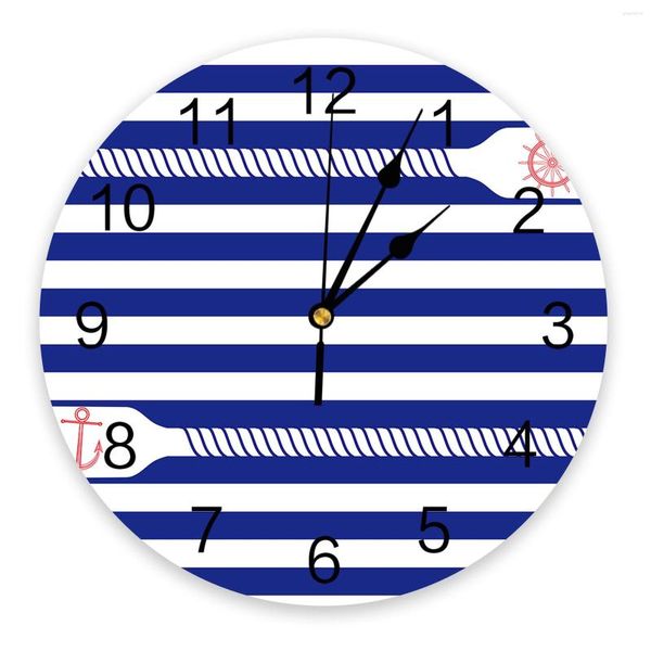 Relojes de pared ancla cuerda volante azul dormitorio reloj grande cocina moderna comedor redondo sala de estar reloj decoración del hogar