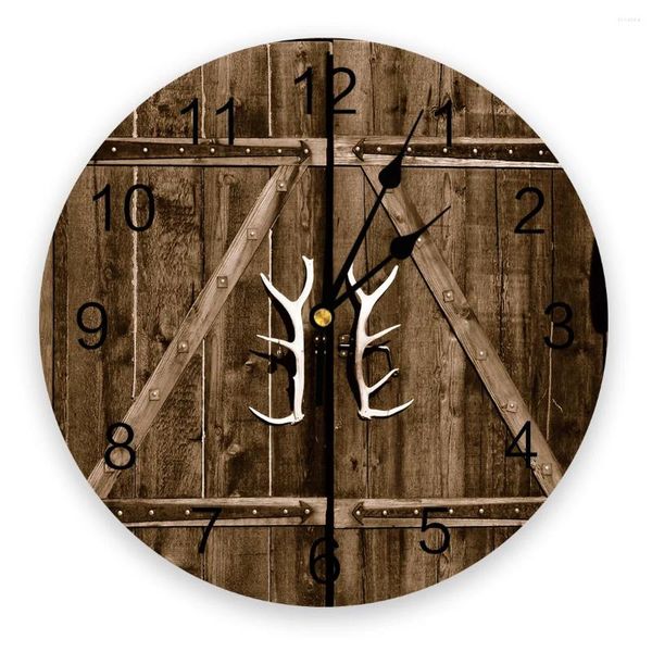 Relojes de pared Puerta de madera antigua Reloj redondo Decoración creativa para el hogar Sala de estar Reloj colgante con aguja de cuarzo