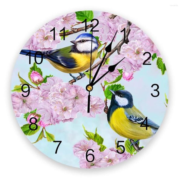 Horloges murales Animal oiseau fleurs feuilles branche plante horloge ronde suspendue silencieuse maison intérieur chambre salon bureau décor