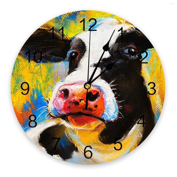 Relojes de pared Animal Vaca Color Pintura al óleo Reloj de PVC Diseño moderno Sala de estar Decoración Hogar Decore Digital