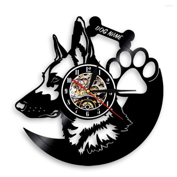 Relojes de pared con nombre de perro personalizado, reloj con registro, 1 pieza, pastor alemán, amigo leal, mascota, reloj creativo, regalo artístico