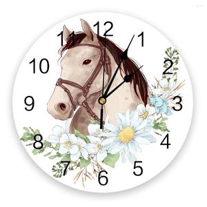 Horloges murales Animal Fleur Cheval Daisy Horloge Chambre Silencieux Numérique Salon Décor Design Moderne