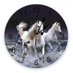 Horloges murales Animal en cours d'exécution cheval blanc horloge de mer mode salon montre à Quartz moderne décoration de la maison ronde