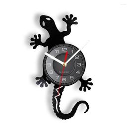 Wandklokken Antieke natuur kunst Zoology Lizard Record Clock Safari Animal Home Decor Gecko Silhouette Laser Cut Music