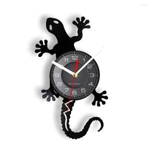 Relojes de pared Naturaleza antigua Zoología Lizard Registro Safari Animal Decoración del hogar Gecko Silhouette Corte Música