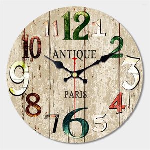 Wandklokken Antiek Paris Beige Round Clock stille niet -tikkende decoratieve kleur Arabische cijfers batterij bediende kwarts stil 12 inch