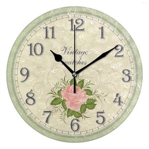 Horloges murales Antique Rose Fleurs Imprimé Silencieux Rond Horloge Suspendue Montre Bureau Calme Pour Salon Chambre Décor Moderne