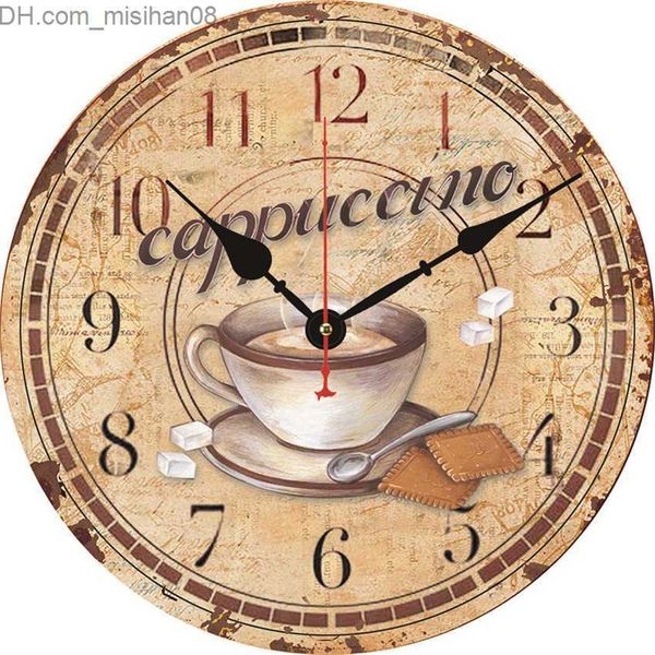 Relojes de pared Reloj de pared antiguo Tienda Café Bar Capuchino Café Redondo de madera Sofá silencioso Z230710
