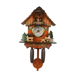 Horloges murales Antique en bois coucou horloge oiseau temps cloche balançoire alarme montre maison art décor 006