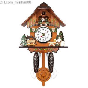 Horloges murales Antique en bois coucou horloge murale oiseau temps cloche balançoire alarme montre maison Art décor Z230706