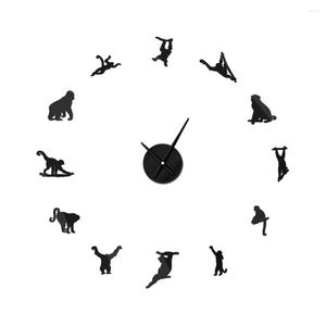 Relojes de pared Simio Orangután Reloj de pared Diseño moderno Decoración del hogar Mono Espejo grande 3D DIY Reloj decorativo grande con animales de la selva Regalo único