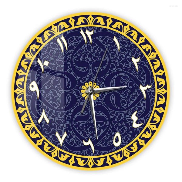 Relojes de pared Reloj con números árabes Eid musulmán Decoración para el hogar Reloj colgante Relojes de movimiento silencioso Adorno islámico Regalo Ramdan