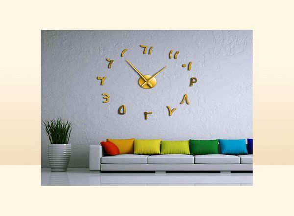 Horloges murales Chiffres arabes bricolage horloge murale géante chiffres arabes acrylique effet miroir autocollants sans cadre grande montre murale silencieuse Ho4388522