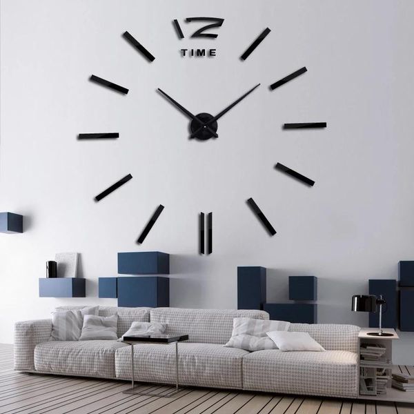 Horloges murales arrivée brève horloge montre 3D bricolage acrylique miroir autocollants salon Quartz aiguille Europe Horloge