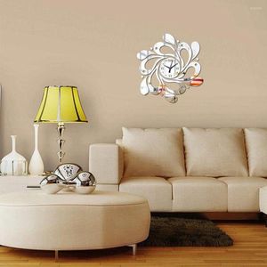 Wandklokken Art Decals 3D Mirror Clock Sticker Set Home Decor PS Poster Bloem Paster Keuken Living Drawing Room