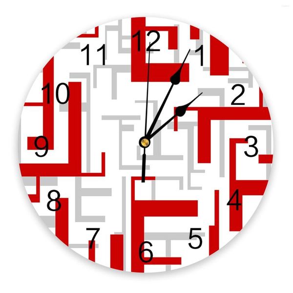 Relojes de pared arte figuras geométricas rojo gris dormitorio reloj grande moderno cocina comedor redondo sala de estar reloj decoración del hogar