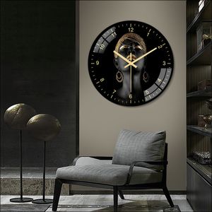 Wall Clocks Art Wall Clock Home Decoratie Mode Decoratie Stille Quartz Klok Afrikaanse Golden vrouwelijke kunst Wall Clock Christmas Gift Family 230301