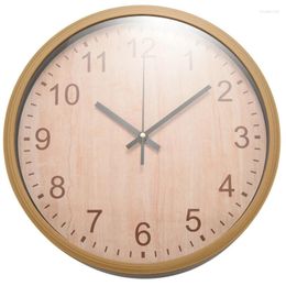 Relojes de pared AT35 Moderno Reloj Silent Round Quartz Wood Grain para sala de estar de 12 pulgadas