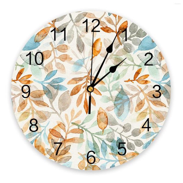 Horloges murales automne aquarelle feuilles peintes à la main horloge Design moderne salon décoration cuisine silencieux décor à la maison
