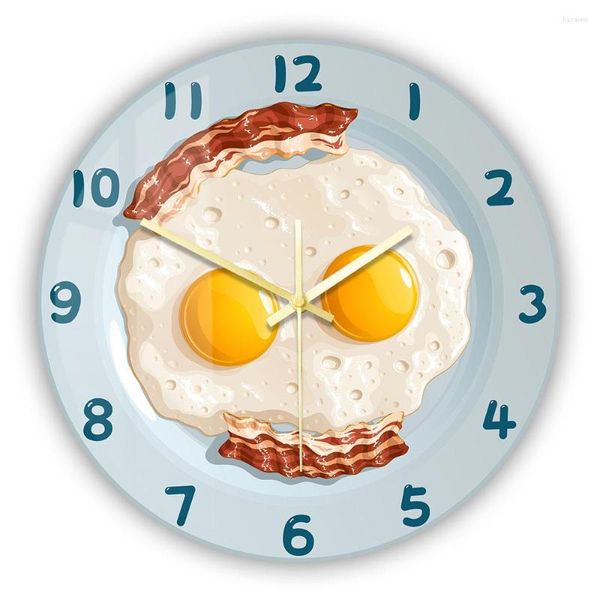 Relojes de pared Tocino y huevos fritos Reloj de sonrisa para cocina Comedor Desayuno revuelto Comida Arte Reloj decorativo