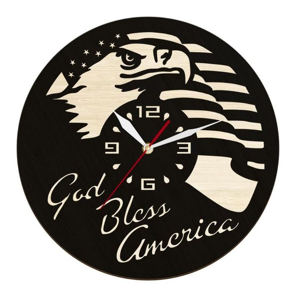 Horloges murales Pygargue à tête blanche Dieu bénisse l'Amérique Horloge Décor de salon Montre USA Drapeau Haliaeetus Leucocephalus Horloge silencieuse sans tic-tacHorloges murales