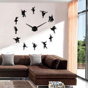 Wandklokken Ballerina 3D Clock Sticker Large Modern Design Frameless Giant Ballet Dancer Art Decor House