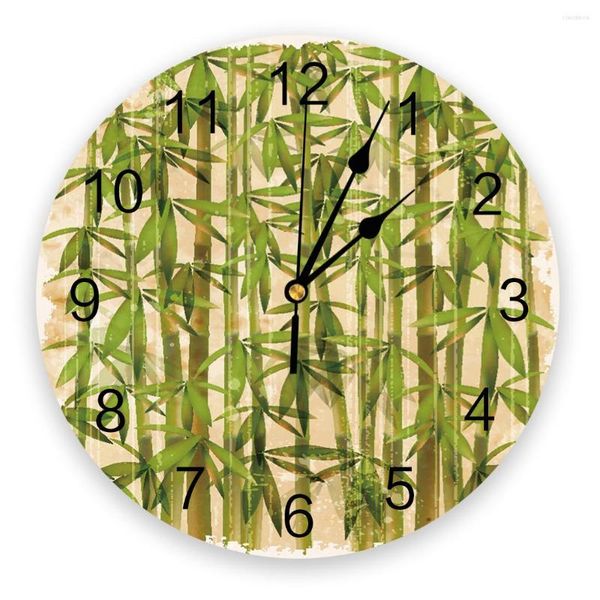 Relojes de pared Bosque de bambú Plantas antiguas Silent Home Cafe Oficina Decoración para cocina Arte grande 25 cm
