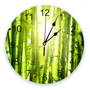 Horloges murales bambou forêt lumière du soleil plantes vertes salon horloge ronde décor maison chambre cuisine décoration
