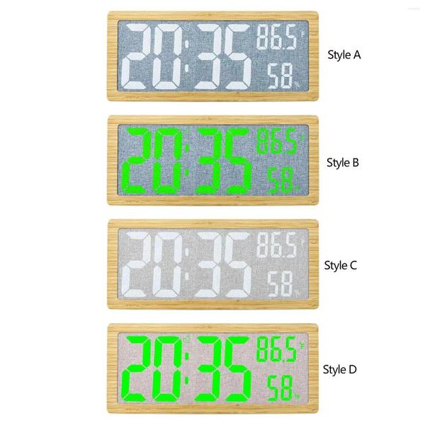 Relojes de pared Marco de bambú Reloj digital de 14 pulgadas Función de repetición de pantalla grande