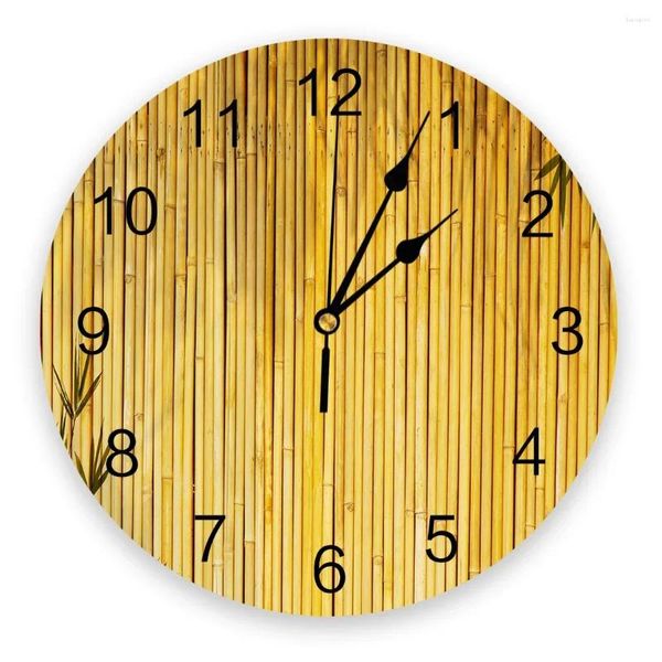 Horloges murales bambou feuilles horloge salon décor intérieur grand quartz rond de table de table de table de chambre à coucher