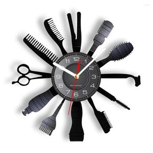 Wandklokken Barber Shop Clock Equipments Record Hair Dressing Tools Art Beauty Salon Decor