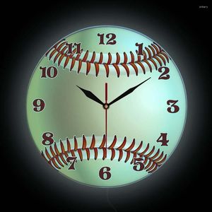 Wandklokken Honkbal Bal Gedrukte Klok Voor Slaapkamer Nachtkastje Nachtlampje Lichtgevende Baseballers Home Decor LED Verlichting Horloge