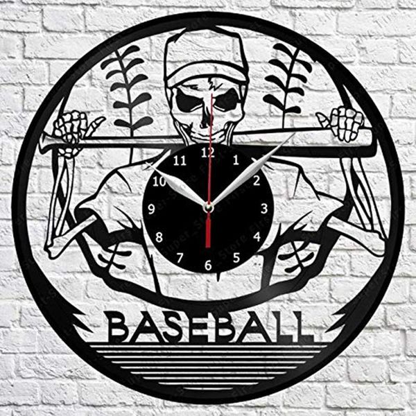 Horloges murales Baseball Fait à la main Horloge exclusive Art Decor Home Record Noir Cadeau original Design unique