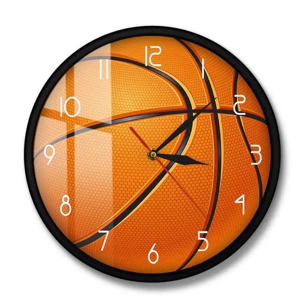 Corloge murale Balle de basket ball 3d Illusion moderne imprimé horloge murale garçons chambre pépinière montre un mouvement silencieux monture de basket-ball garçons cadeau