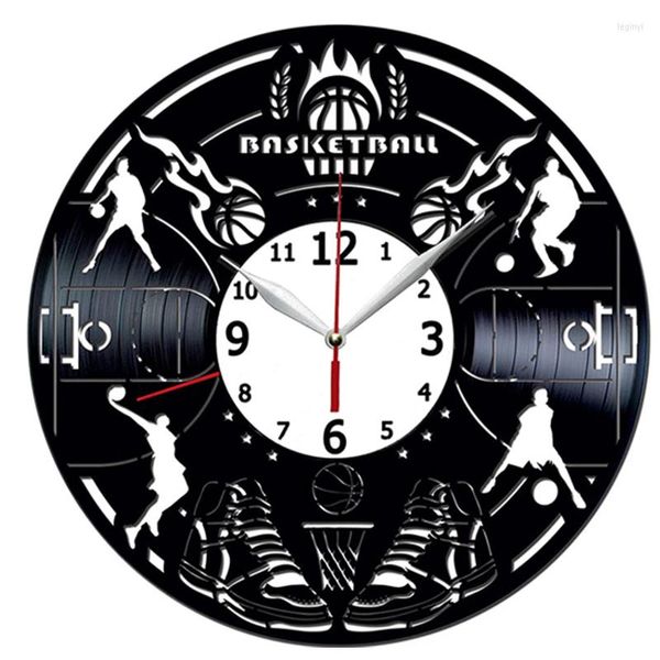 Horloges murales basket-ball noir horloge 12 pouces silencieux sans tic-tac à piles Vintage décor à la maison joueur cadeau B